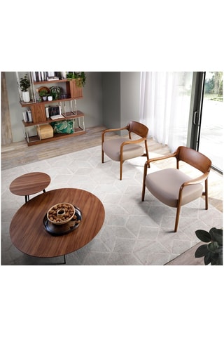 Fauteuil en cuir - Gris et naturel - Tissu
