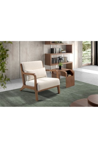 Fauteuil - Blanc et naturel - Tissu bouclé
