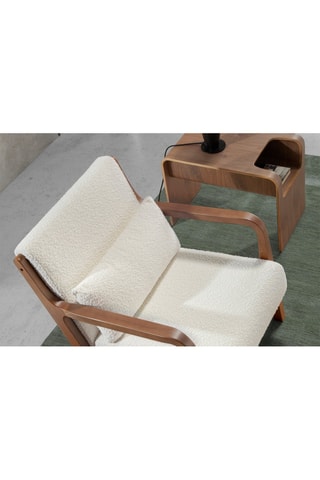 Fauteuil - Blanc et naturel - Tissu bouclé
