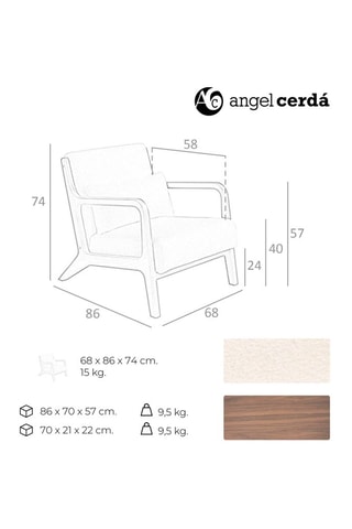 Fauteuil - Blanc et naturel - Tissu bouclé