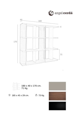 Bibliothèque en noyer -  71 x 170 x 40 cm