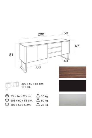 Buffet 3 portes - 200 x 50 x 81 cm