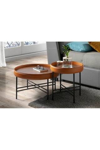 Table basse - Plateau en bois et cuir - 62 x 62 x 35 cm