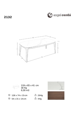 Table basse - Plateau en porcelaine - 119 x 65 x 41 cm