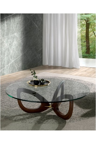 Table basse en bois et verre - 120 x 120 x 38 cm