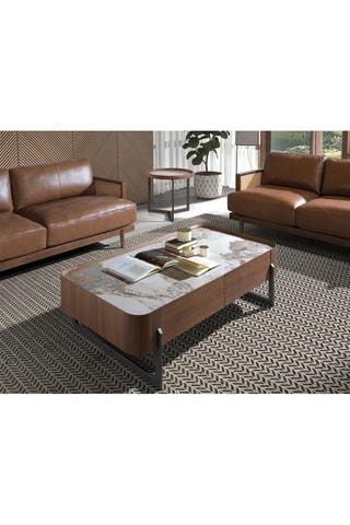Table basse en bois et marbre - 73 x 75 x 14 cm