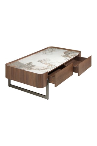 Table basse en bois et marbre - 73 x 75 x 14 cm