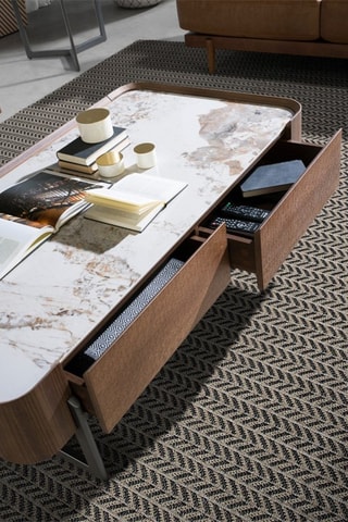 Table basse en bois et marbre - 73 x 75 x 14 cm