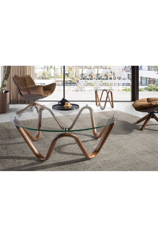 Table basse en noyer et verre  - 115 x 38 x 115 cm