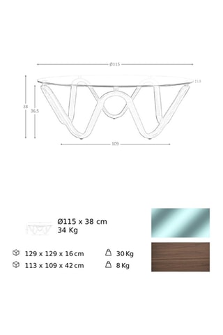Table basse en noyer et verre  - 115 x 38 x 115 cm
