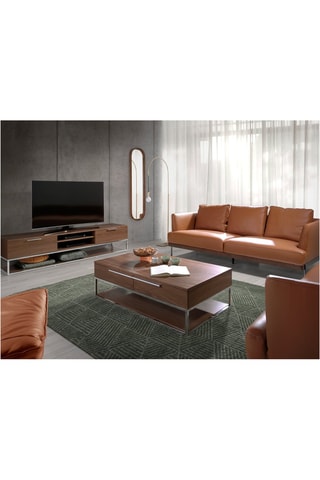 Table basse 2 tiroirs en noyer - 120 x 37 x 70 cm