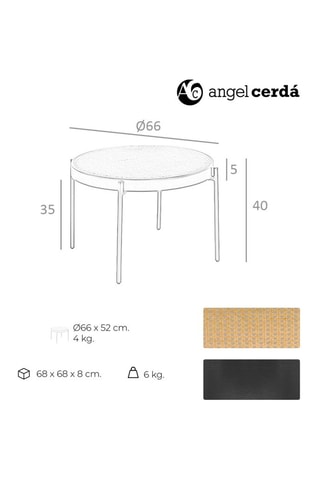 Table d'appoint - Plateau en rotin -  66 x 40 cm