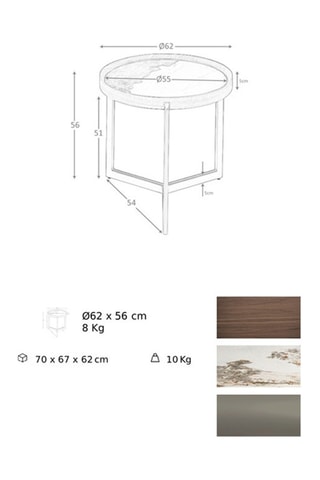 Table d'appoint - Plateau en porcelaine - 62 x 56 x 62 cm