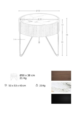 Table d'appoint en porcelaine - 50 x 50 x 38 cm