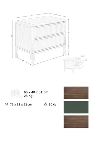 Table de chevet 2 tiroirs - 60 x 51 x 40 cm