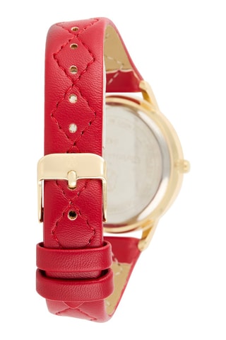 Montre à quartz en cuir synthétique - Rouge et doré