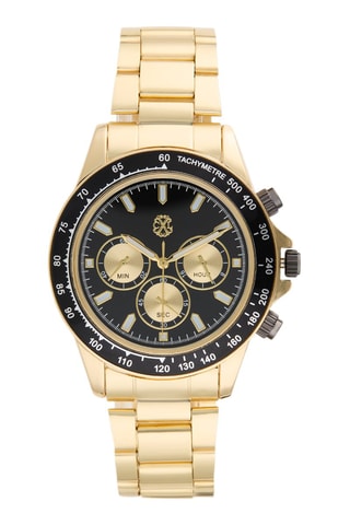 Montre à quartz en alliage - Tachymètre et chronographe - Doré et noir