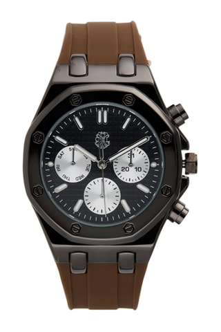 Montre à quartz en silicone - Marron et anthracite