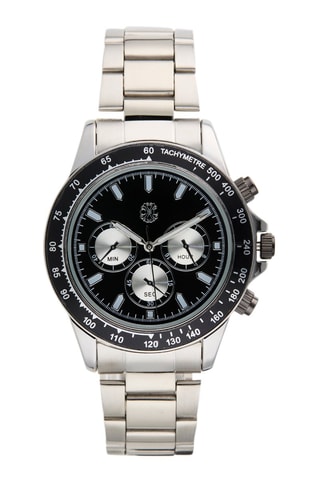 Montre à quartz en alliage - Tachymètre et chronographe - Argenté et noir