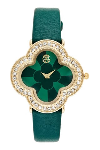 Montre à quartz en cuir synthétique - Vert et doré