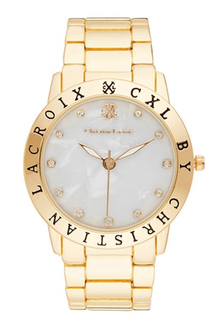 Stalen Quartz Horloge Goudkleurig en Parelmoerwit