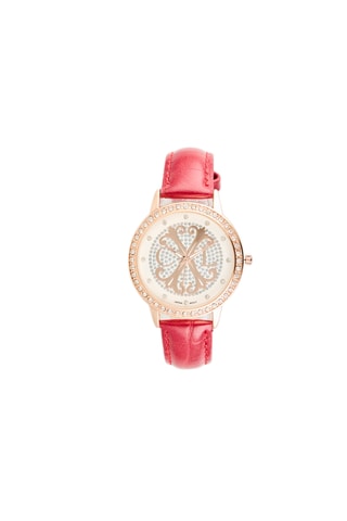 Montre à quartz en cuir synthétique - Rose et doré