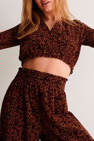 Crop top plissado Aoplitiz Laranja e preto