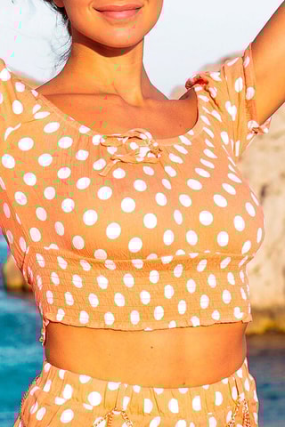 Crop top Shortpoiz Salmão e branco