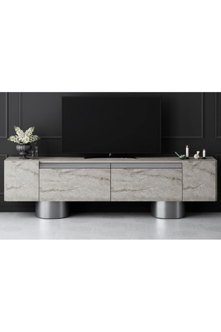 Meuble TV 2 abattants Bohem et argenté - 180 x 50 x 30 cm