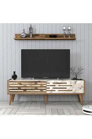 Meuble TV avec étagère Valensiya - 140 x 45 x 35 cm - 120 x 11,8 x 16 cm