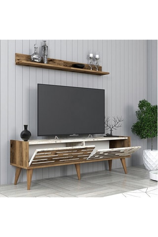 Meuble TV avec étagère Valensiya - 140 x 45 x 35 cm - 120 x 11,8 x 16 cm