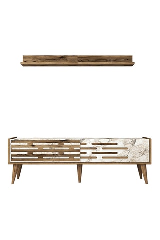 Meuble TV avec étagère Valensiya - 140 x 45 x 35 cm - 120 x 11,8 x 16 cm