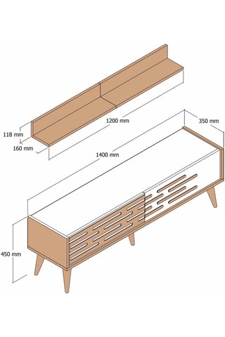 Meuble TV avec étagère Valensiya - 140 x 45 x 35 cm - 120 x 11,8 x 16 cm