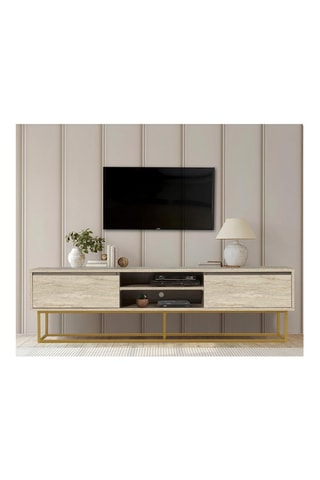Meuble TV 2 tiroirs Rodez 180 - Beige et doré