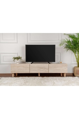 Meuble TV 3 portes Alvin - Pieds en bois - 180 x 42 x 31,4 cm