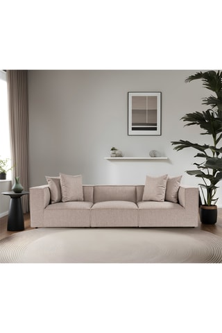 Canapé en bois de charme - Beige - 3 places - Revêtement lin