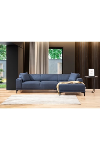 Canapé d'angle gauche - Bleu foncé - 3 à 5 places - Revêtement polyester