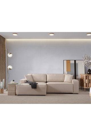 Canapé d'angle droit convertible - Écru - 2 places - Revêtement polyester