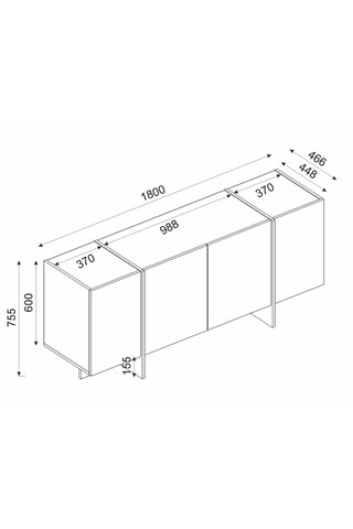 Buffet 4 portes - 180 x 44,8 x 75,5 cm