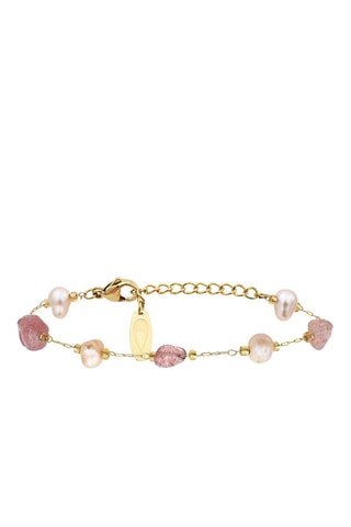 Bracelet - Plaqué ion or jaune, prehnites et perles de culture d’eau douce