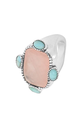 Bague - Argent, quartz et larimars