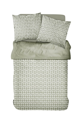 Parure de couette en coton Sunshine 57 fils/cm² - Kaki clair et blanc