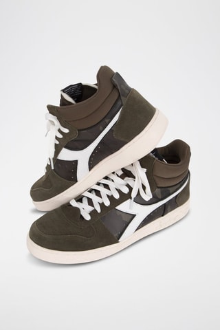 Sneakers montantes en cuir de veau nubuck - Kaki