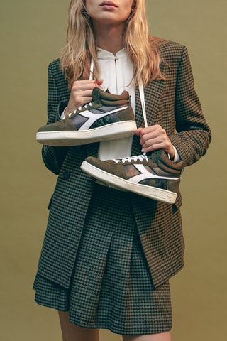 Sneakers montantes en cuir de veau nubuck - Kaki