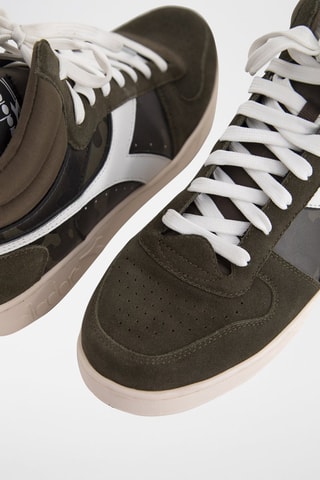 Sneakers montantes en cuir de veau nubuck - Kaki