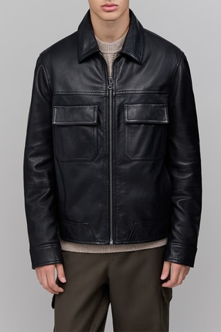 Blouson en cuir d'agneau - Noir - IKKS