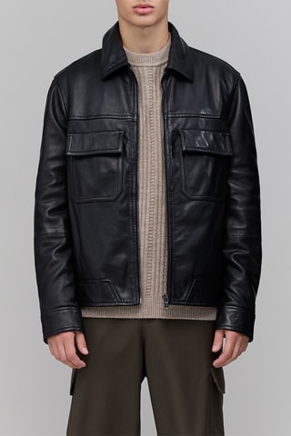 Blouson en cuir d'agneau - Noir - IKKS