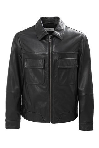 Blouson en cuir d'agneau - Noir - IKKS