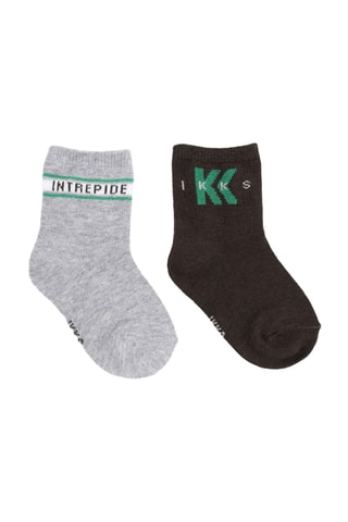 2 paires de chaussettes - Gris clair chiné et kaki foncé - IKKS