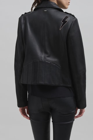 Veste en cuir de mouton - Noir - IKKS
